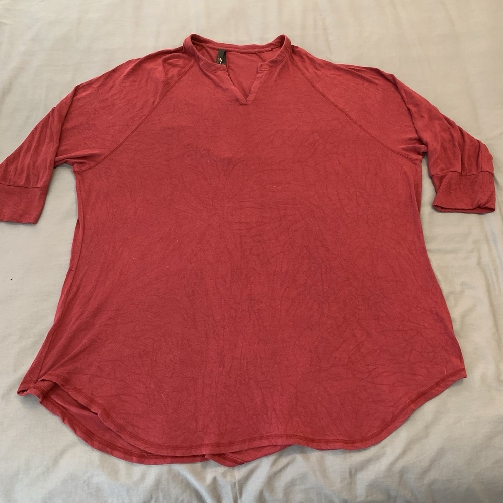 Melissa McCarthy Seven7 Casual 1/2 Sleeve V-Neck Burgundy Blouse Size 3X Nice!